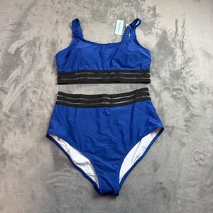 Adisputent Bikini Swimsuit Womens Large Blue High Waist Two Piece Bathing Suit